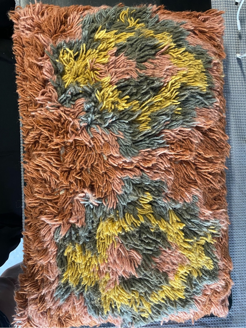 Shag Accent Pillow in Rust, Mustard & Olive